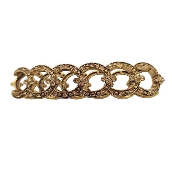 Monet Bracelet Stretchy Goldtone with Champagne Topaz Crystals Elegant Evening - Picture 1 of 5